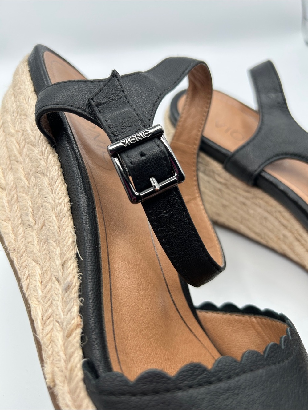 Vionic Black Scalloped Espadrille Wedge Sandals - Picture 9 of 13